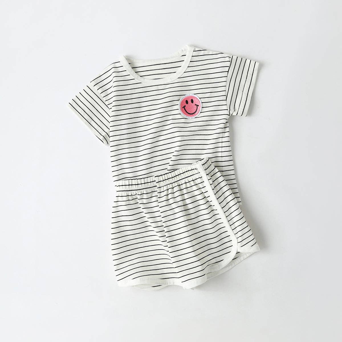 Baby Smiley Patched Pattern Striped Set: Black