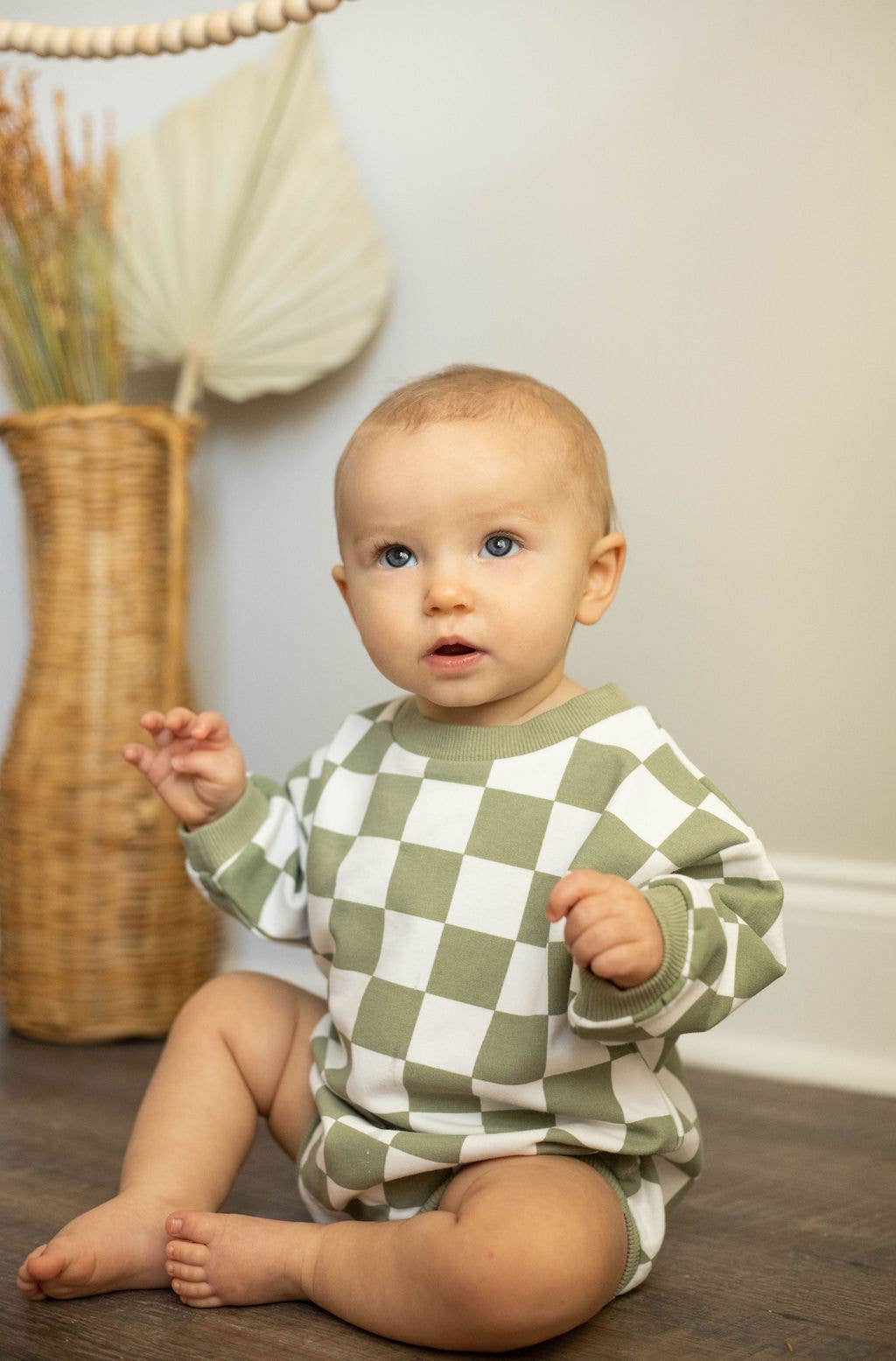 Bubble Romper checkered oversized: Olive green