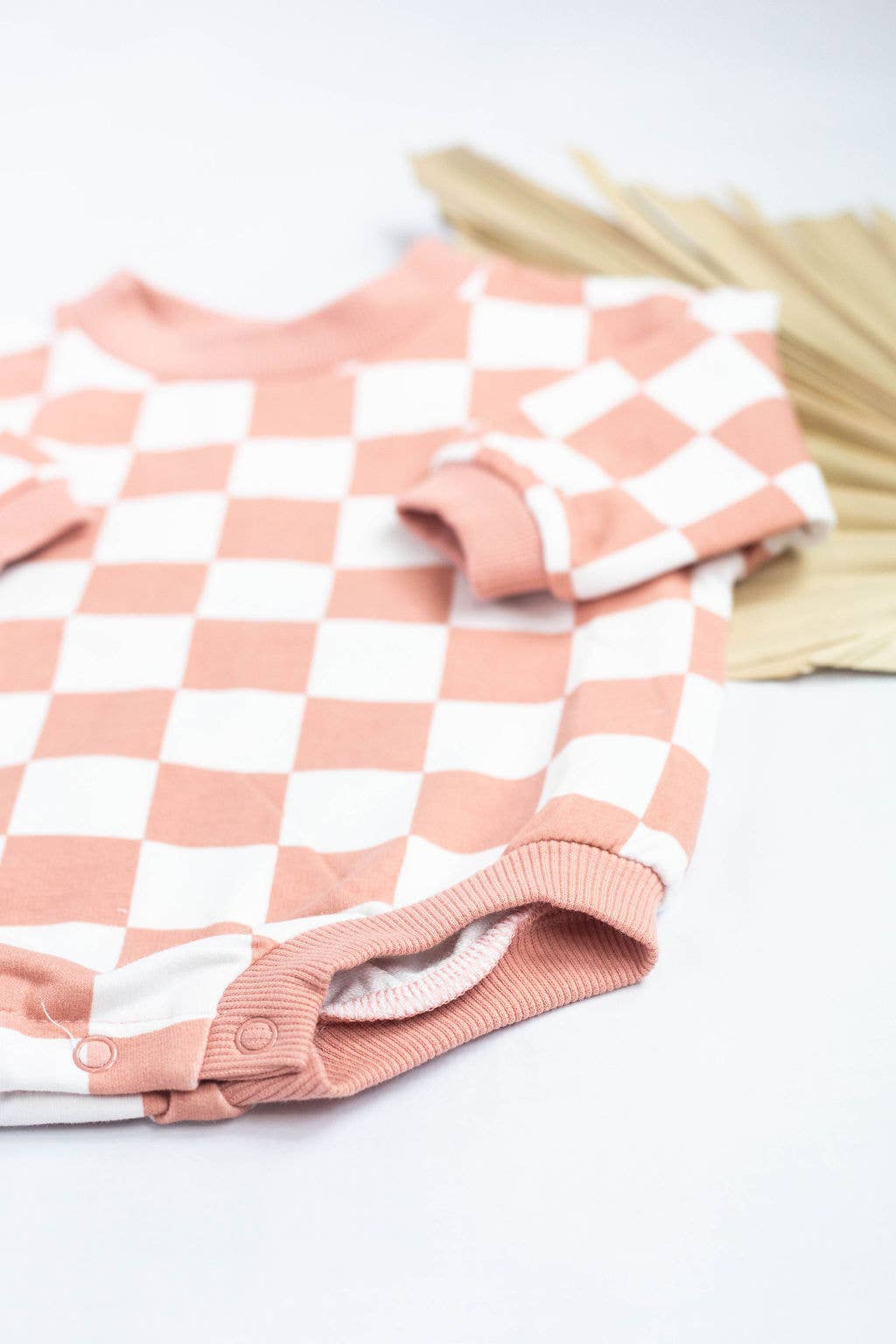 Bubble Romper organic checkered oversized: Pink