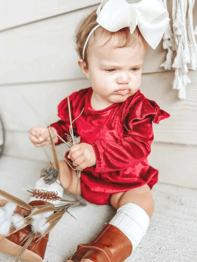 Rhodes Velour Bubble Shorty Romper - Candy Apple Red