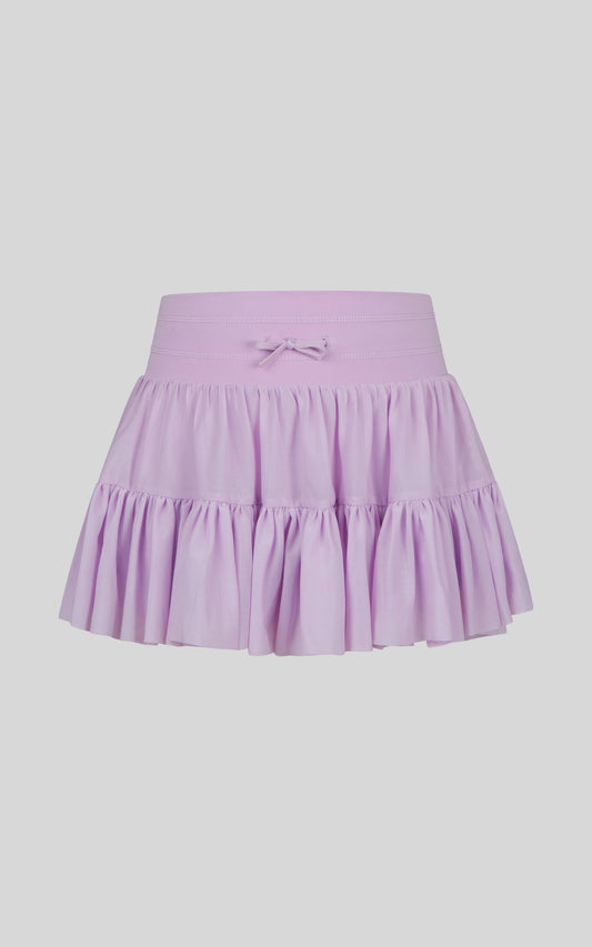 Girls Mesh Double Tier Ruffle Skort with Inner Short: PASTEL LILAC