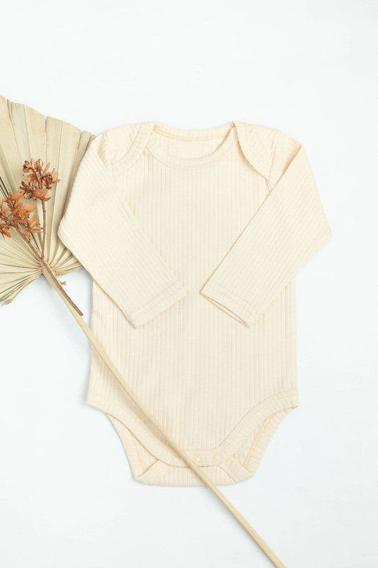 Baby organic cotton ribbed bodysuit: Beige