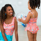 Girls Coral Floral Peplum Smocked One Piece Swimsuit