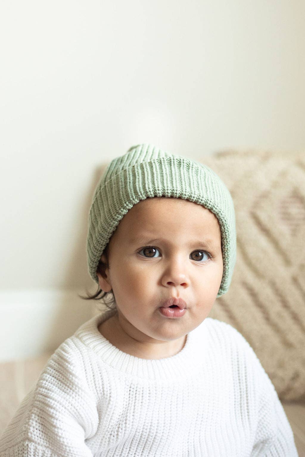 Organic Cotton Knit Beanie: Sage