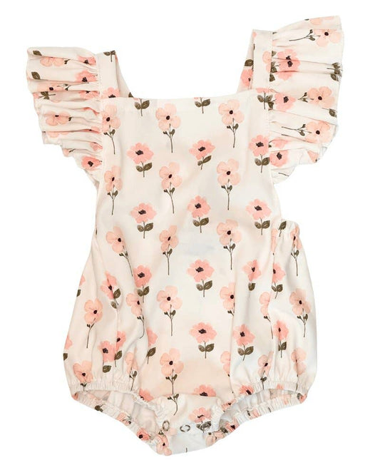 Shiloh Ruffle Back Romper - Pink Blossoms