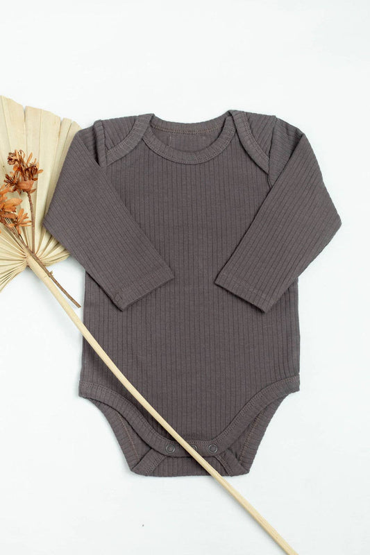 Baby organic cotton ribbed bodysuit: Dark brown