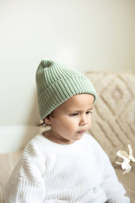 Organic Cotton Knit Beanie: Sage