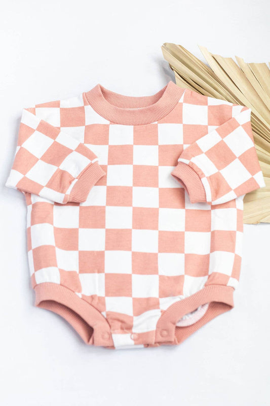 Bubble Romper organic checkered oversized: Pink