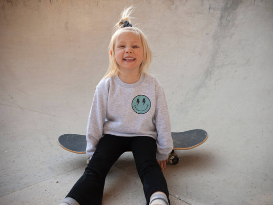 SMILEY FACE TODDLER CREWNECK: Grey