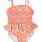 Girls Coral Floral Peplum Smocked One Piece Swimsuit