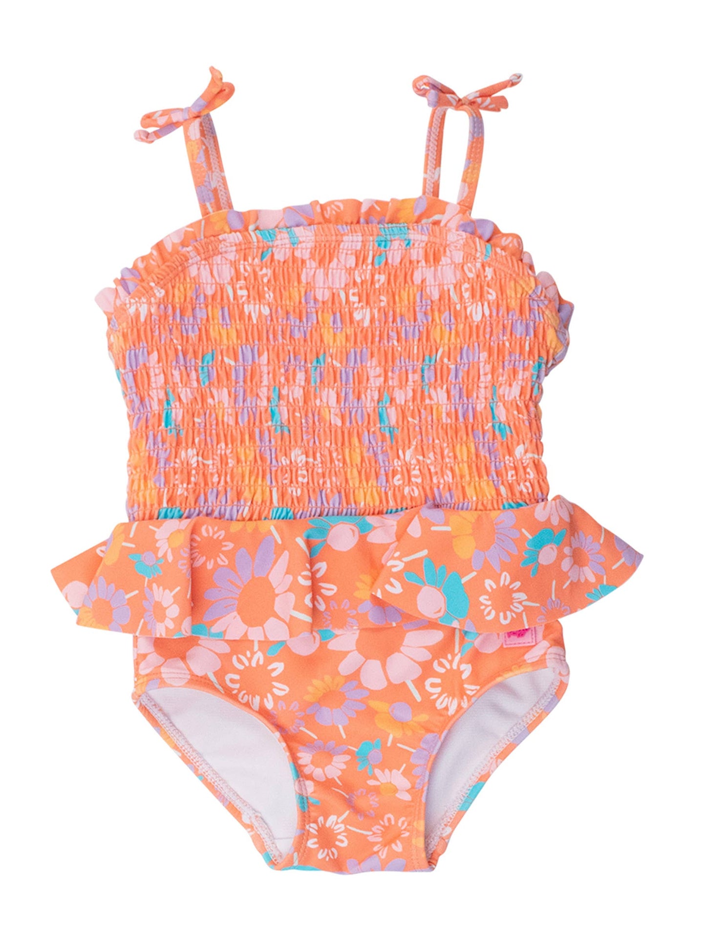 Girls Coral Floral Peplum Smocked One Piece Swimsuit