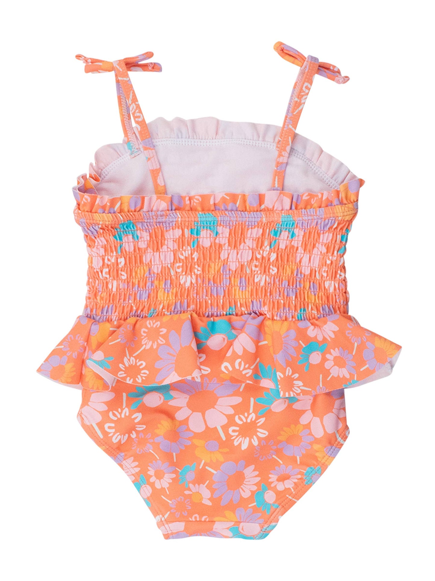 Girls Coral Floral Peplum Smocked One Piece Swimsuit