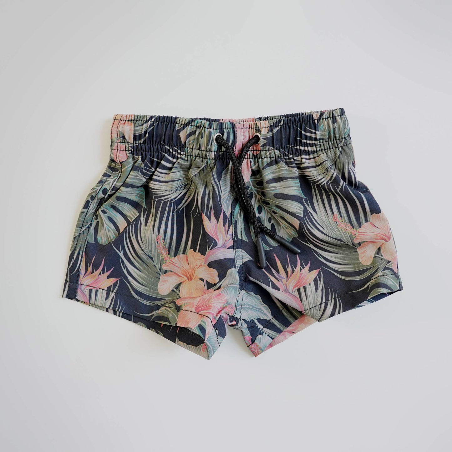 Toddler Black Grounded Tropical Swim Trunks