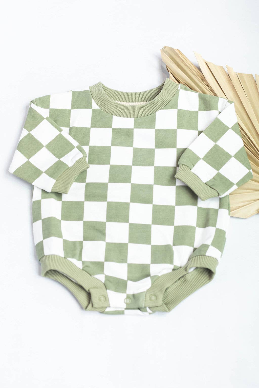 Bubble Romper checkered oversized: Olive green