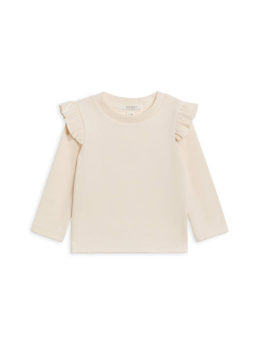 Gaby Ribbed Ruffle Long Sleeve Top - Ivory