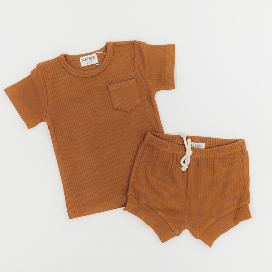 Rust Ribbed Short Set