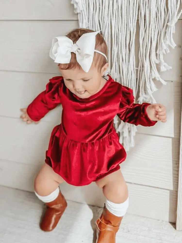 Rhodes Velour Bubble Shorty Romper - Candy Apple Red