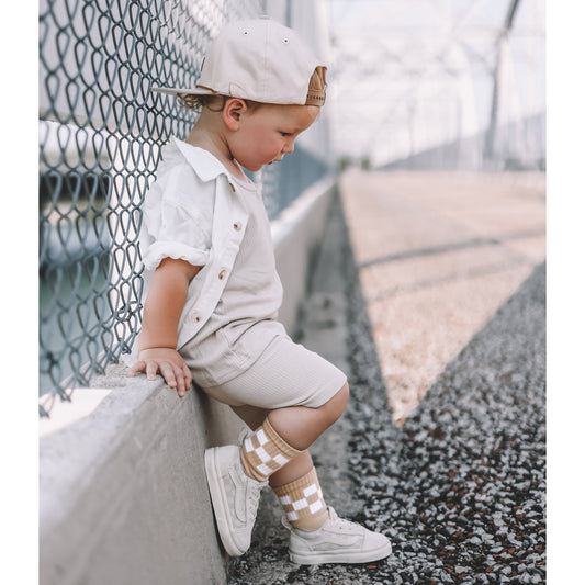 Nude Checkered High Socks