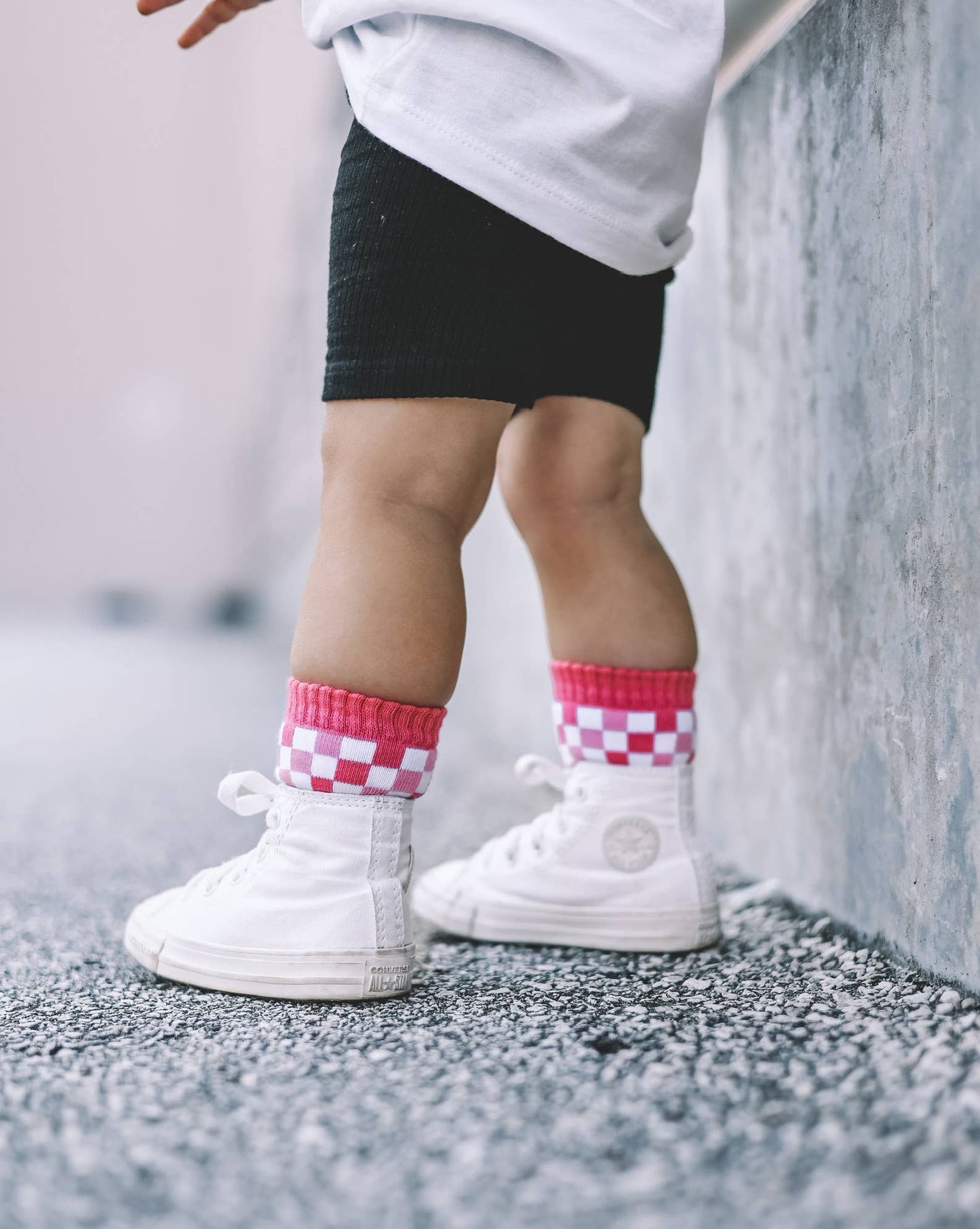 Pink Checkered High Socks